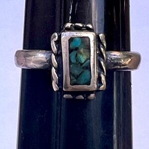 Sterling Silver Inlaid green inlaid Turquoise Navajo Band Ring Size 6.5